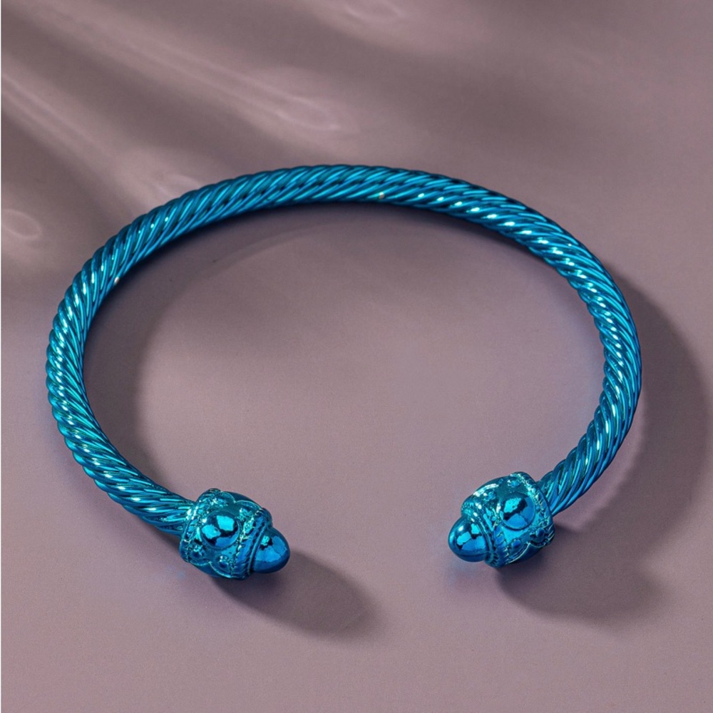 Blue Spiral textured metal cuff fashion chic bracelet